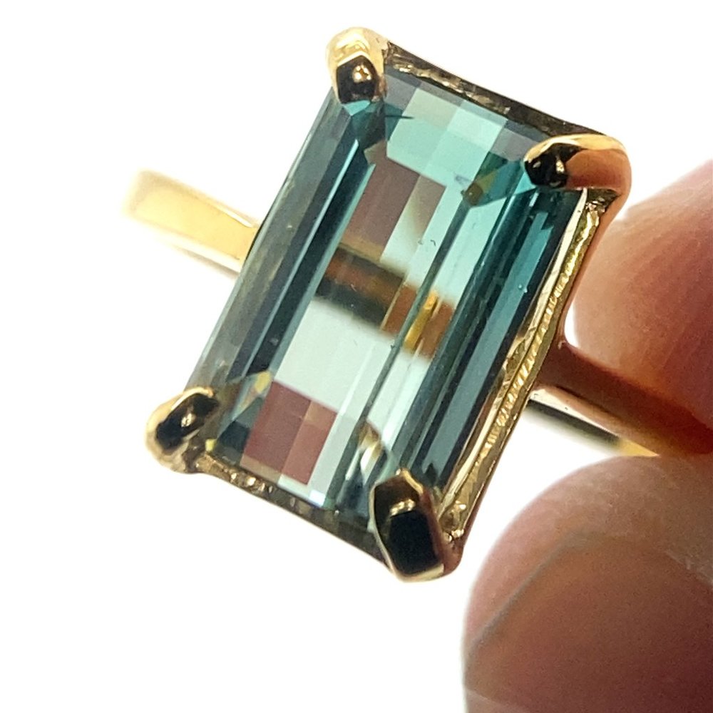 Bi Color Tourmaline 3.92ct Solid 14K Yellow Gold Ring